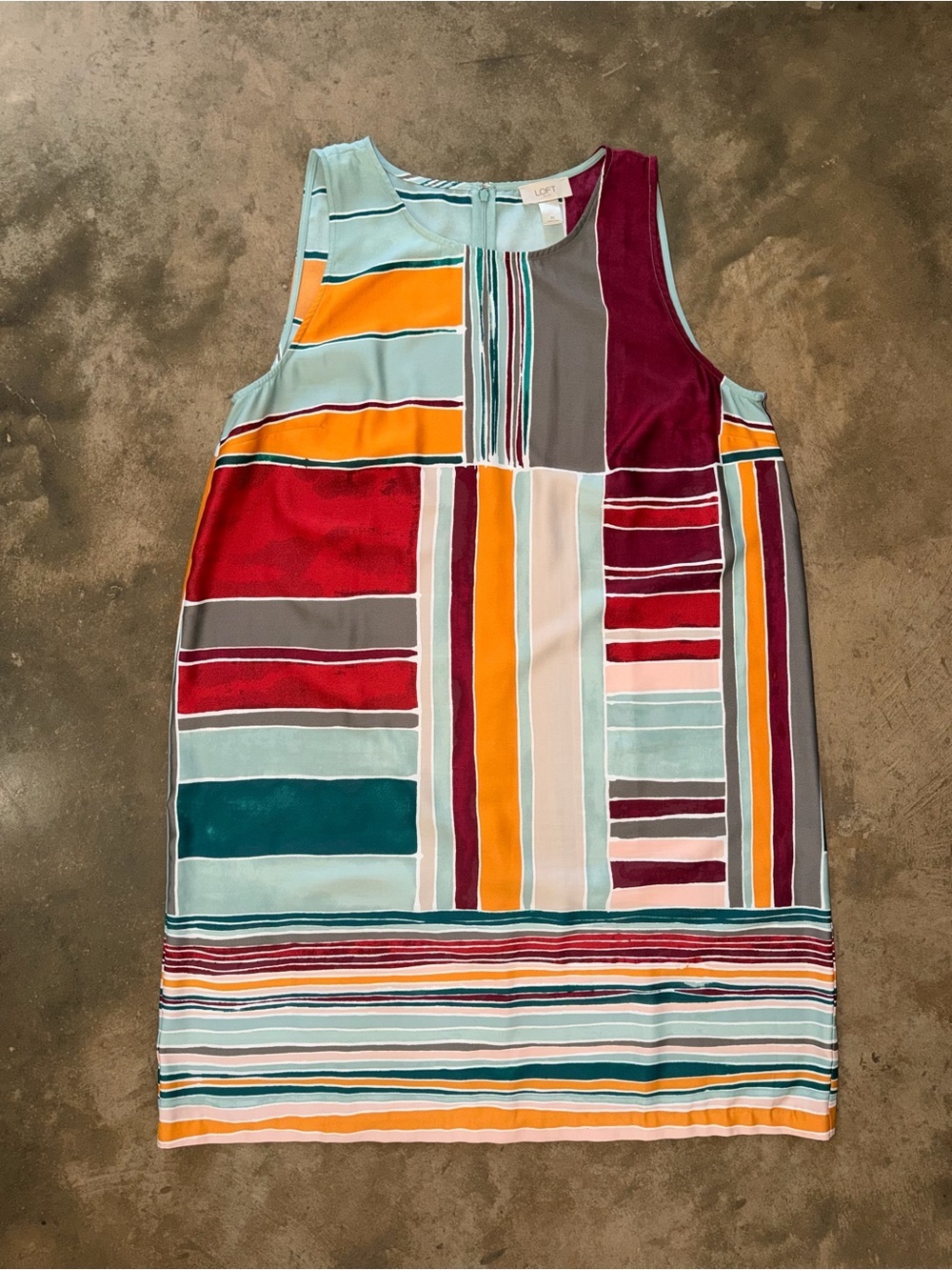 LOFT Outlet Geometric Colorblock Mini Dress XL Sleeveless Teal Burgundy Mustard